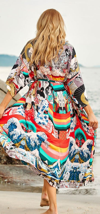 Retro Printed Bohemian Kimono Tunic