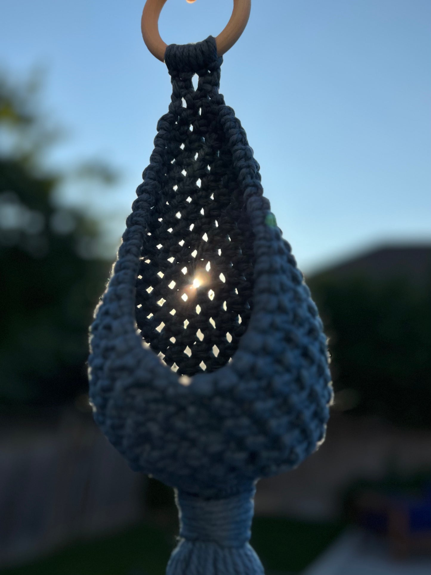 Blue Macrame Hanging Nest