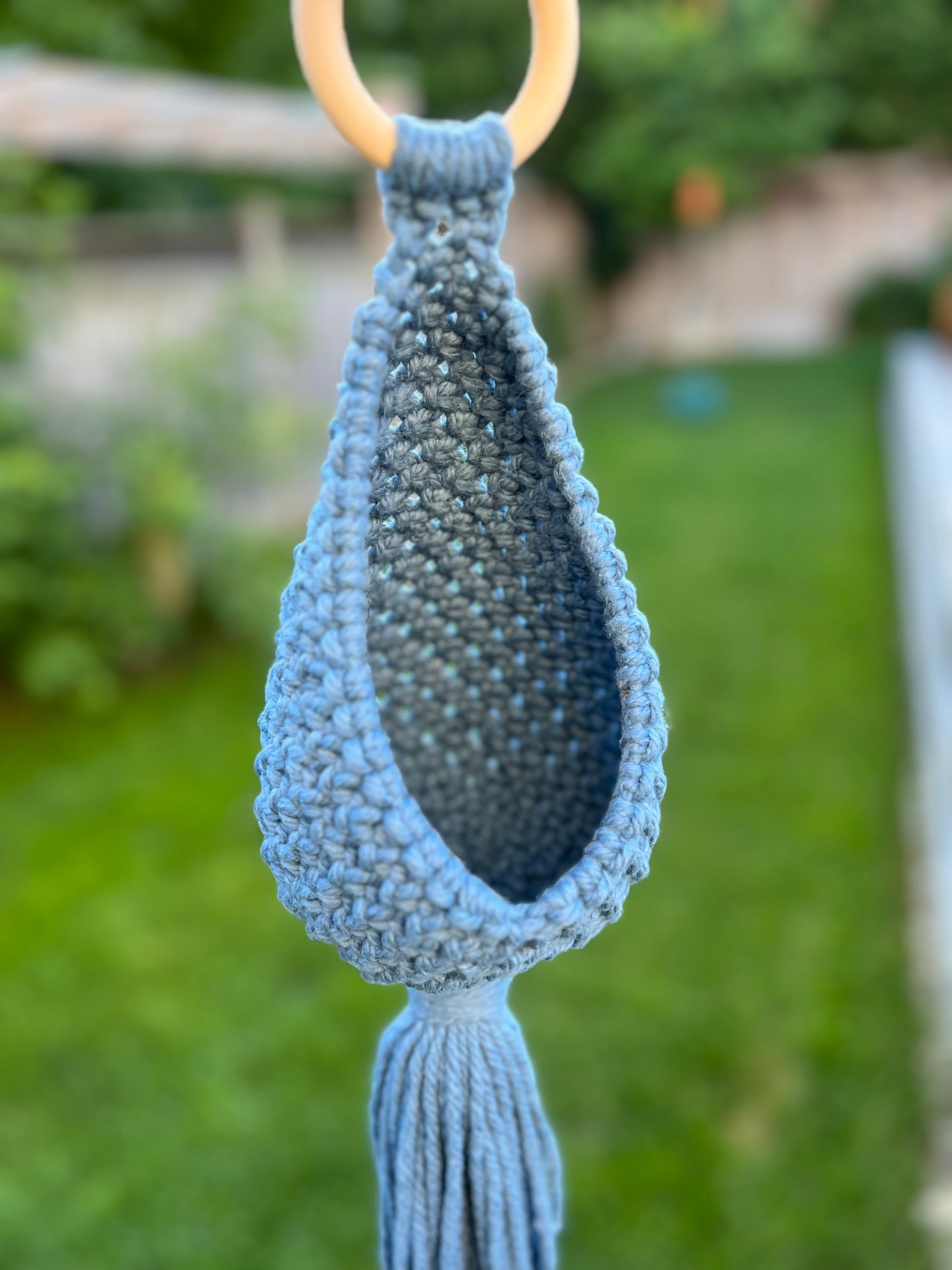 Blue Macrame Hanging Nest