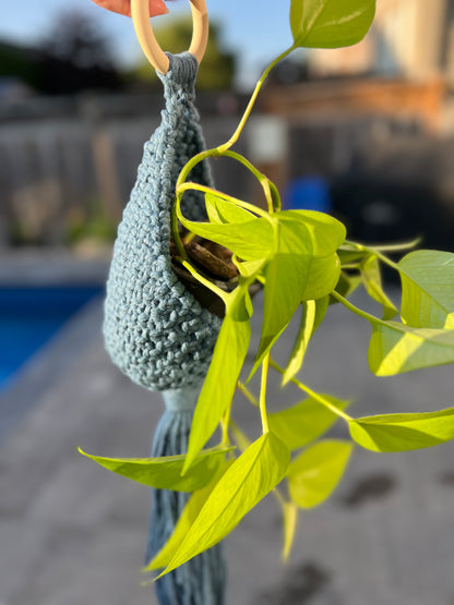 Blue Macrame Hanging Nest