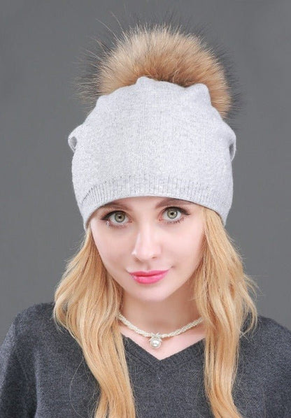 Beanie Hat with Fur Pom Pom - Naturenspires