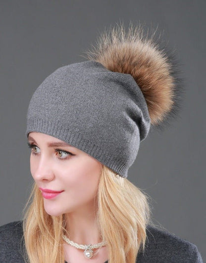 Beanie Hat with Fur Pom Pom - Naturenspires