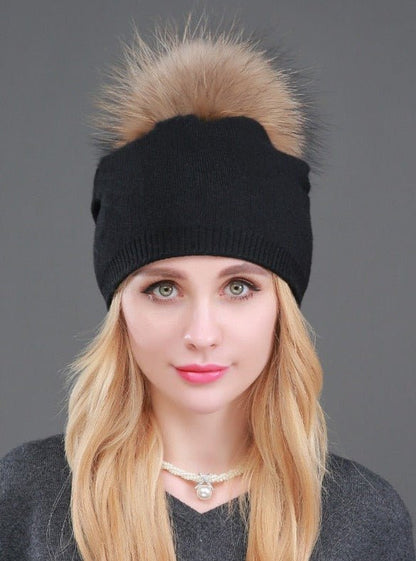 Beanie Hat with Fur Pom Pom - Naturenspires