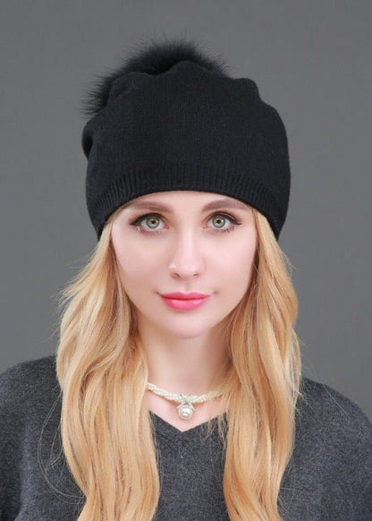 Beanie Hat with Fur Pom Pom - Naturenspires