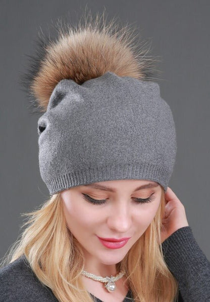 Beanie Hat with Fur Pom Pom - Naturenspires