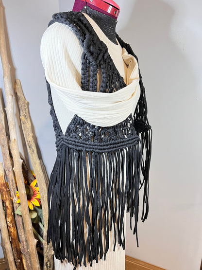 Black Jersey Macrame Vest - Naturenspires