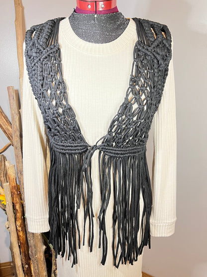 Black Jersey Macrame Vest - Naturenspires