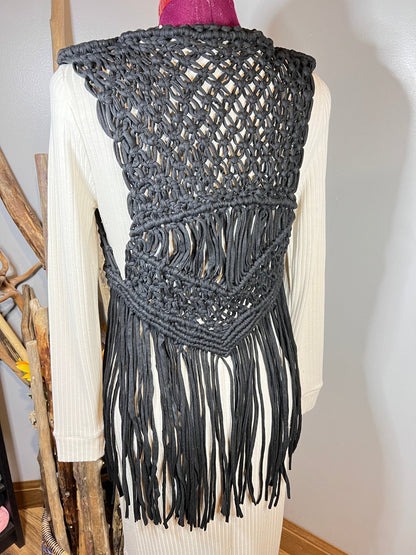 Black Jersey Macrame Vest - Naturenspires