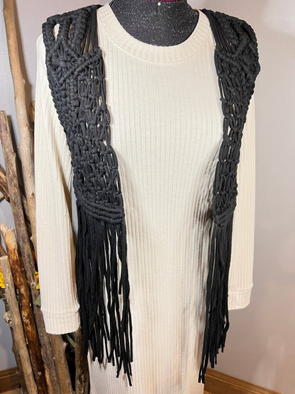 Black Jersey Macrame Vest - Naturenspires