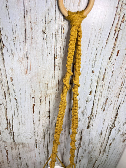 Gold Plant Hanger with Wood Leave Tassel - Naturenspires