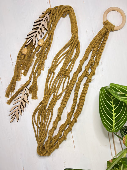 Gold Plant Hanger with Wood Leave Tassel - Naturenspires