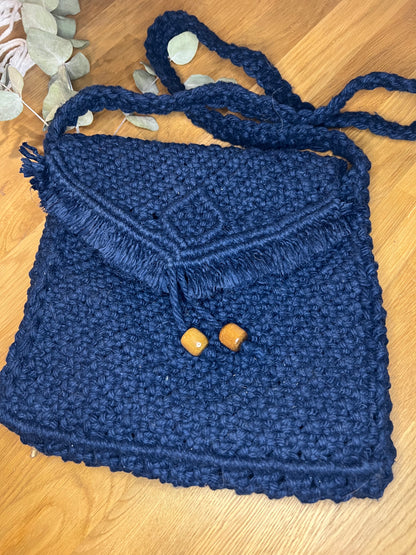 Large Navy Macramé Purse