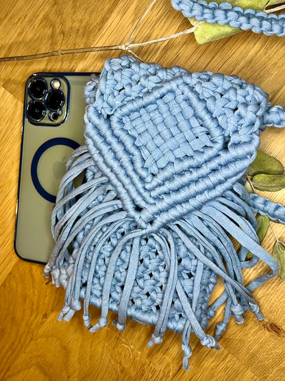 Blue Mini Macrame Purse