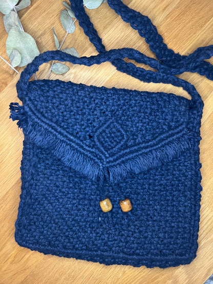 Large Navy Macramé Purse