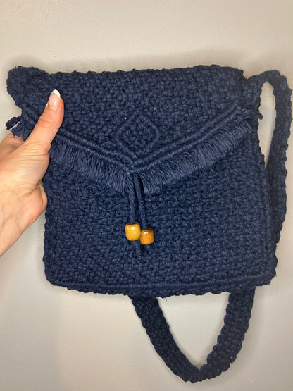 Large Navy Macramé Purse