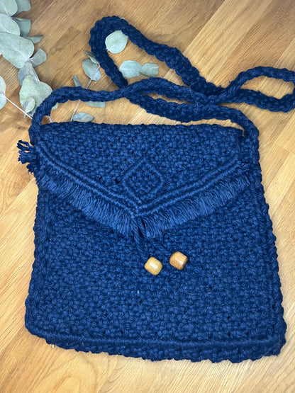 Large Navy Macramé Purse