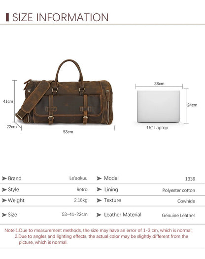 Large Genuine Leather Duffle Bag - Naturenspires