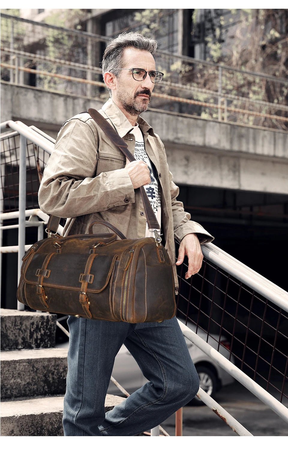 Large Genuine Leather Duffle Bag - Naturenspires