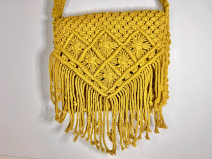 Large Gold Macrame Purse With Tassels - Naturenspires