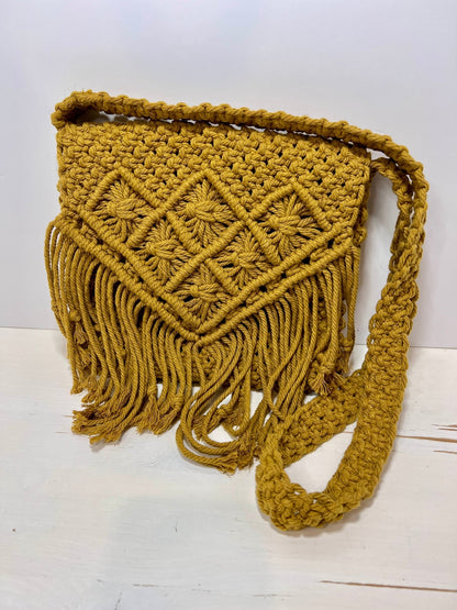 Large Gold Macrame Purse With Tassels - Naturenspires