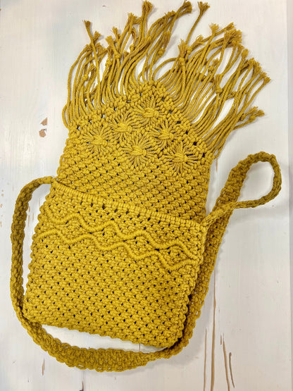 Large Gold Macrame Purse With Tassels - Naturenspires