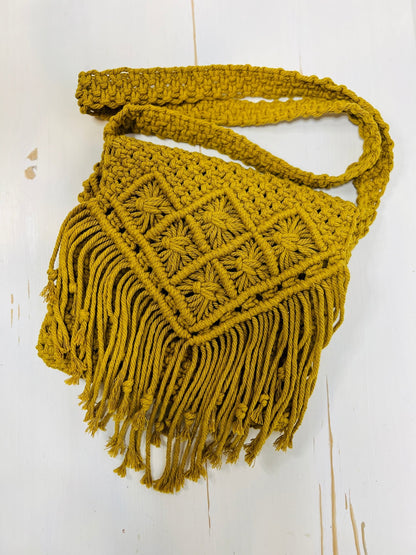 Large Gold Macrame Purse With Tassels - Naturenspires