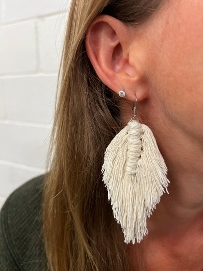 Large Macramé Leaf Earrings - Naturenspires