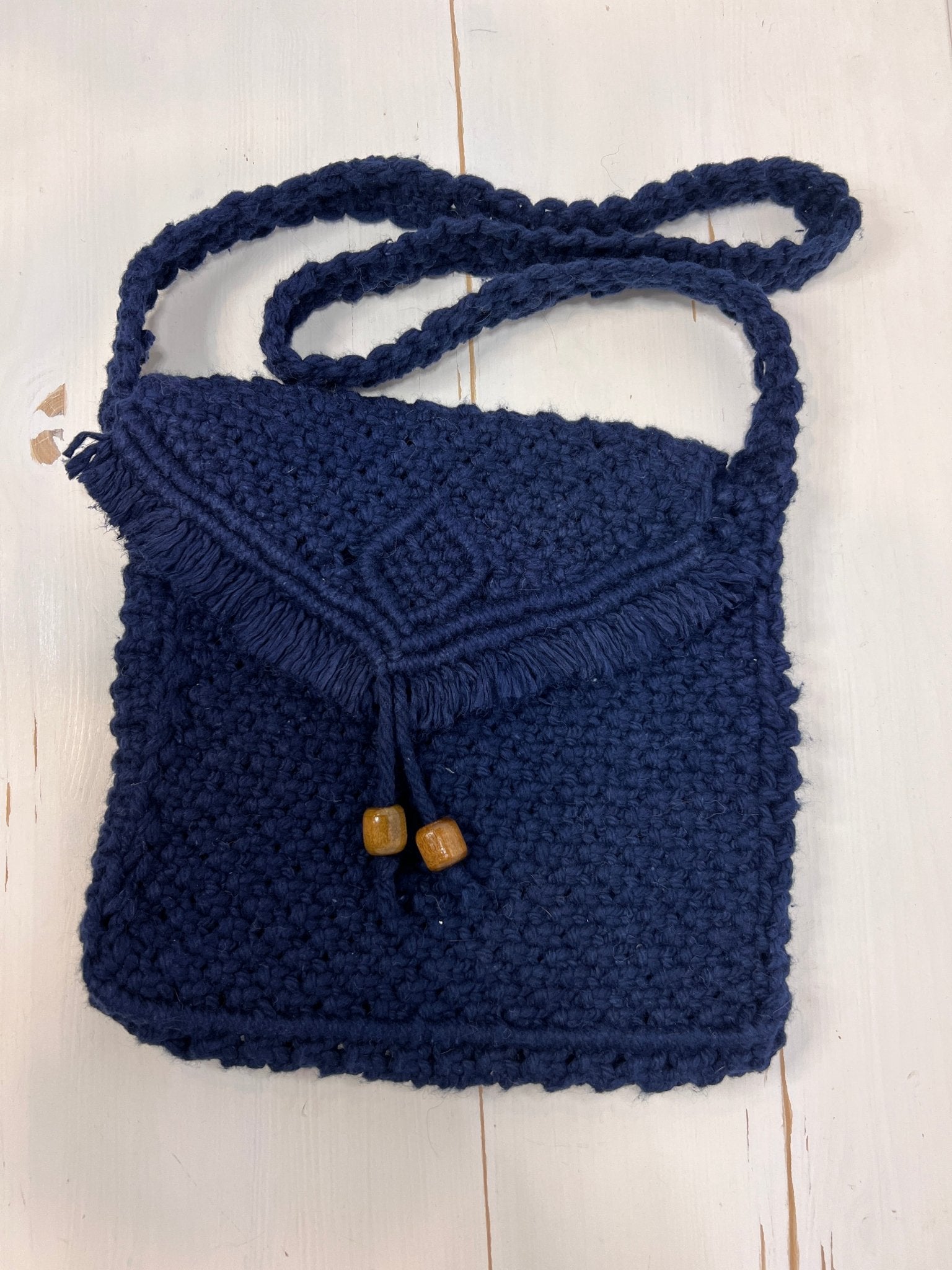 Large Navy Macramé Purse - Naturenspires