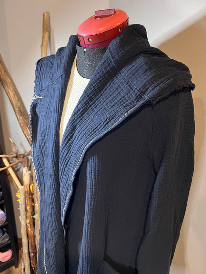 Long Navy Blue Cotton Cardigan Jacket - Naturenspires