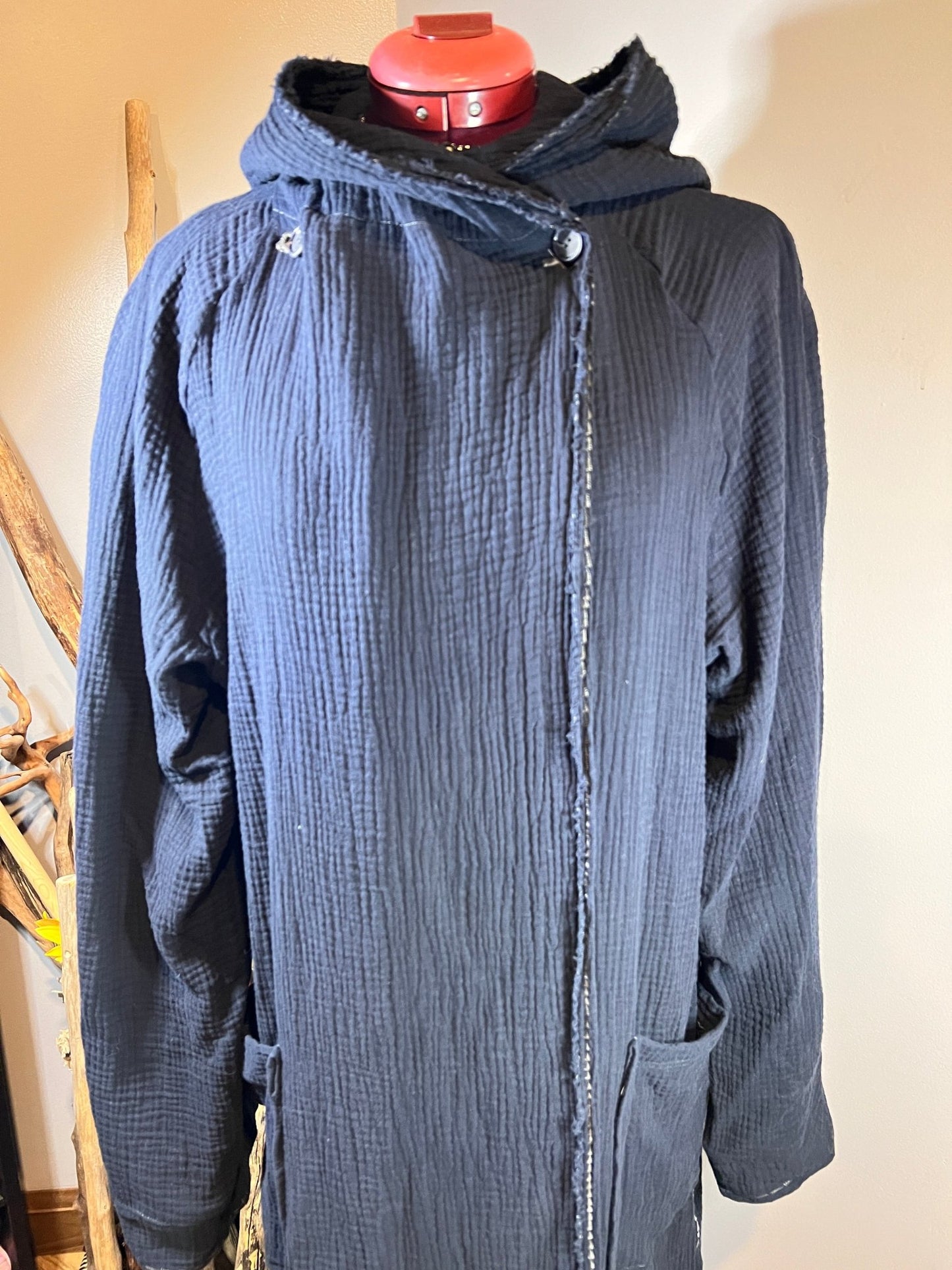 Long Navy Blue Cotton Cardigan Jacket - Naturenspires