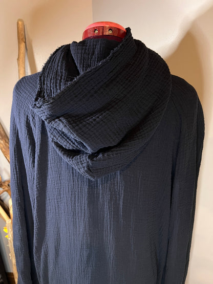 Long Navy Blue Cotton Cardigan Jacket - Naturenspires