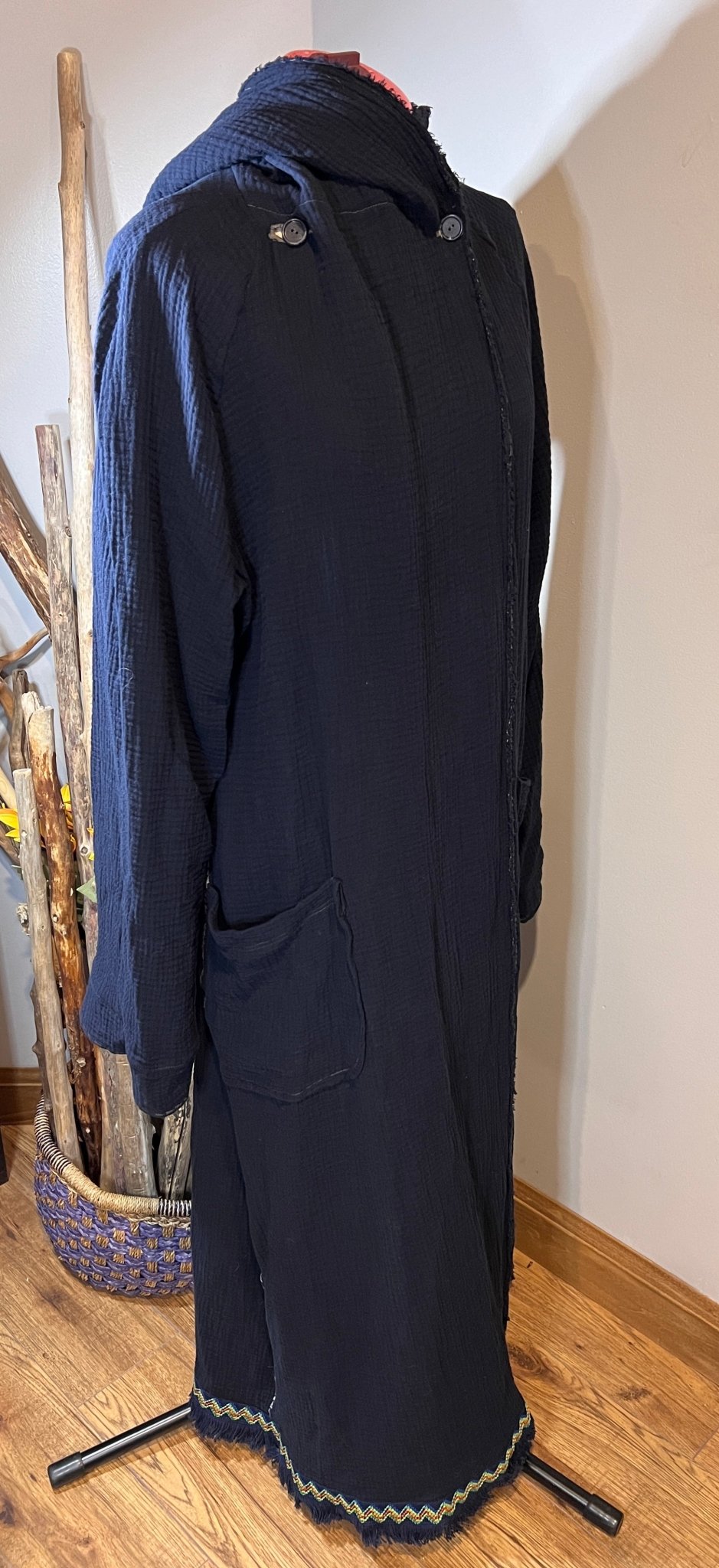 Long Navy Blue Cotton Cardigan Jacket - Naturenspires
