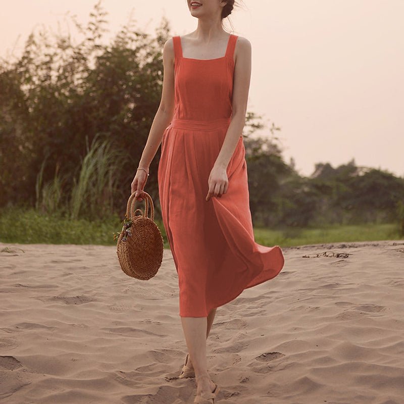 Midi Backless Linen Dress Naturenspires Nature Inspires