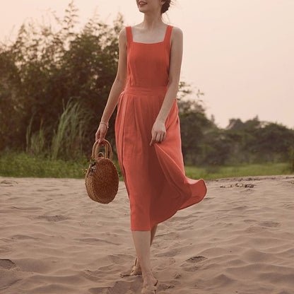 Midi Backless Linen Dress - Naturenspires