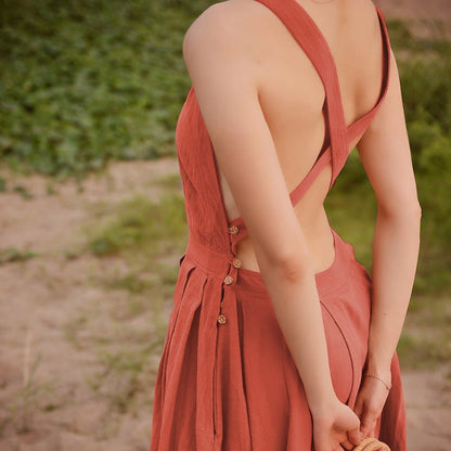 Midi Backless Linen Dress - Naturenspires